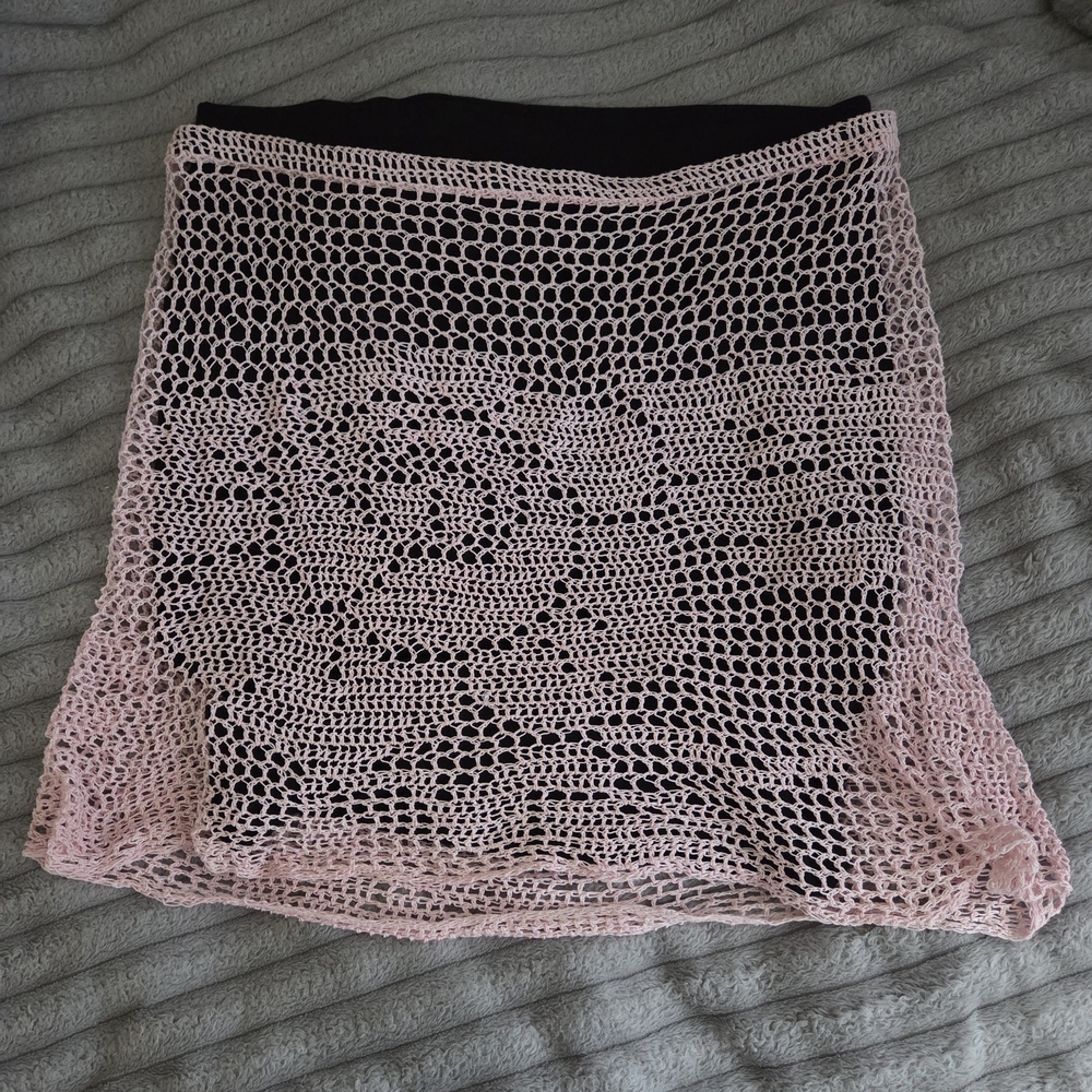 Elegant Pink Crochet Overlay Skirt